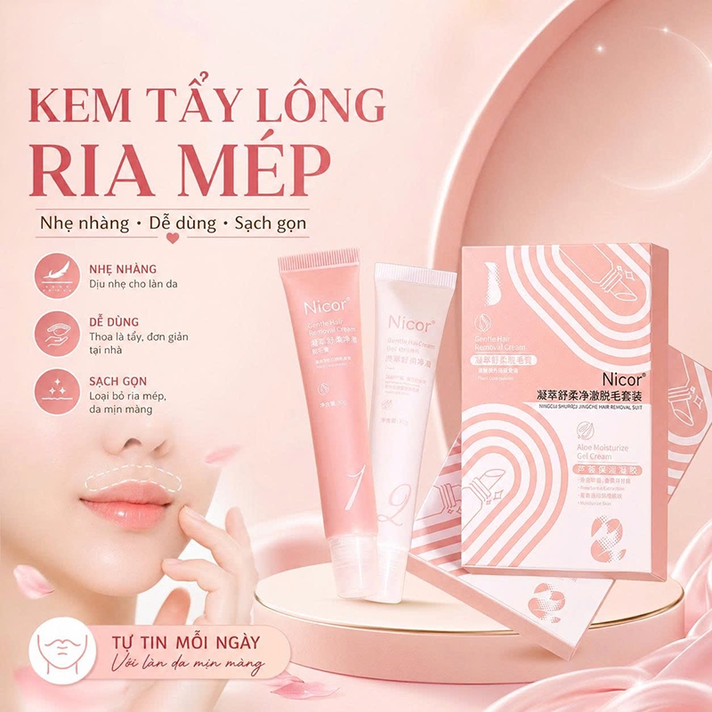Kem Tẩy Lông Ria Mép Môi NICOR Cho Nam Nữ, Kem Wax Lông Tơ Vùng Mặt Dịu Nhẹ Dễ Dùng Tại Nhà