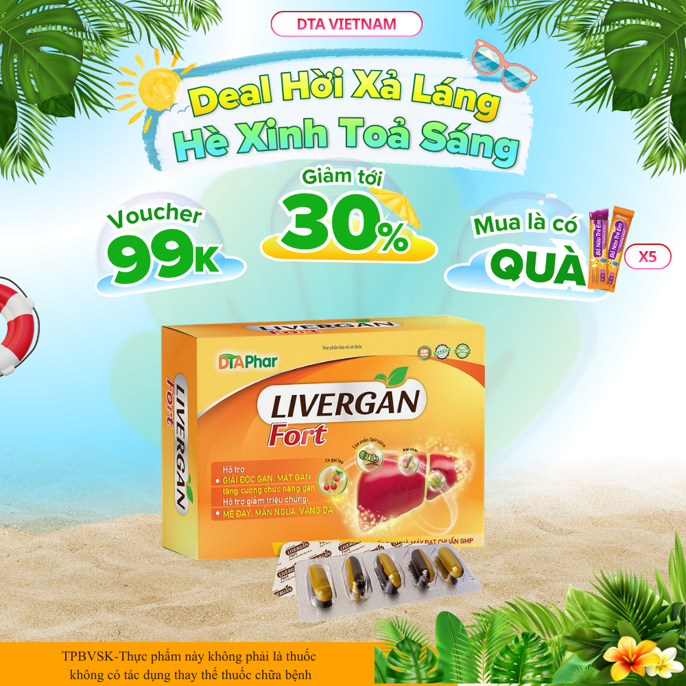 Viên uống Livergan Fort hỗ trợ giải độc mát gan giảm nổi mề đay mẩn ngứa vàng da Hộp 60v