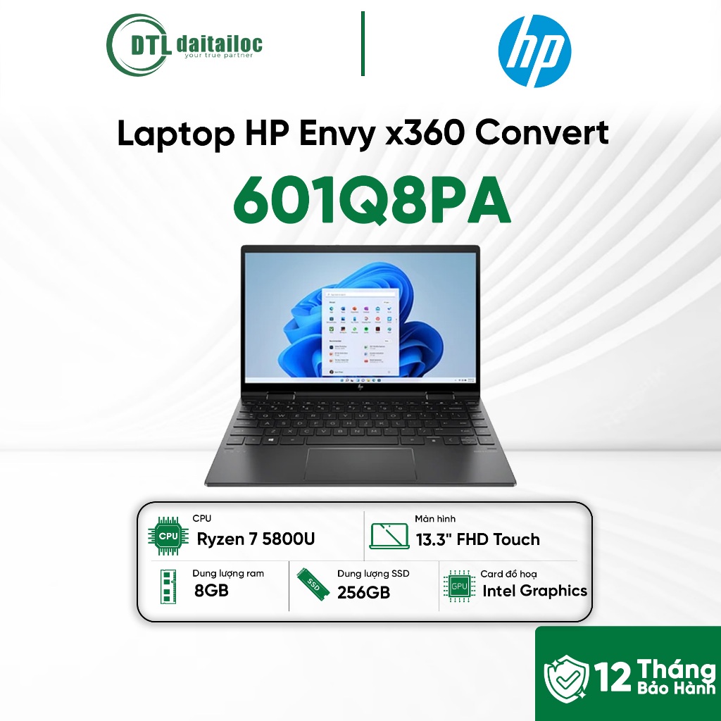 Laptop HP Envy x360 Convert 13-ay1056AU 601Q8PA Ryzen 7 5800U 8GB 256GB 13.3" FHD Touch Win 11 Home 