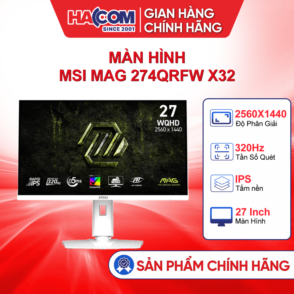Màn Hình MSI MAG 274QRFW X32 (27 inch/WQHD/Rapid IPS/320Hz/0.5ms) - BH 36 Tháng HACOM PC