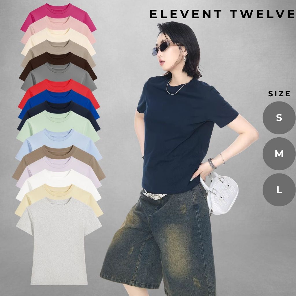 Áo phông nữ basic Elevent Twelve áo thun nữ babytee ôm dáng chất vải cotton co giãn 4 chiều