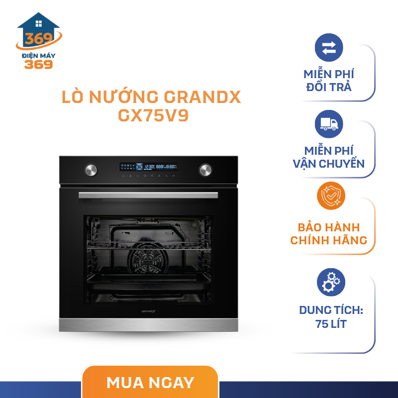 Lò Nướng Âm Tủ GrandX GX75V9 – Màn Hình Cảm Biến LCD – 12 Chế Độ Nướng Chuyên Biệt - SMC