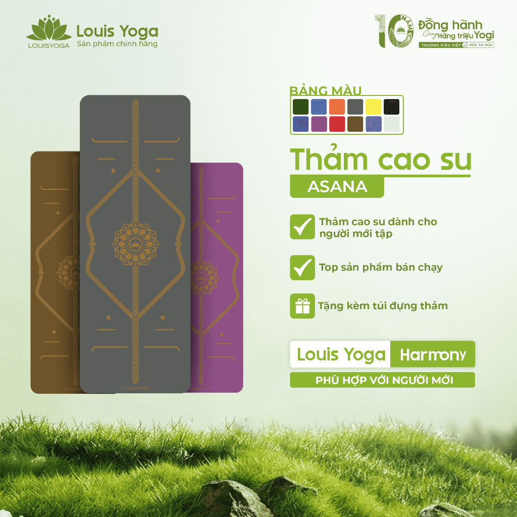 Thảm tập Yoga LOUIS YOGA, thảm tập yoga chống trượt cao cấp ASANA, độ bám cao, thấm hút tốt