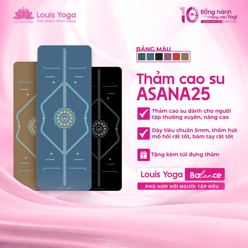 Thảm tập Yoga LOUIS YOGA, thảm tập thể dục tại nhà mẫu ASANA 25, chất liệu cao su chống trơn trượt