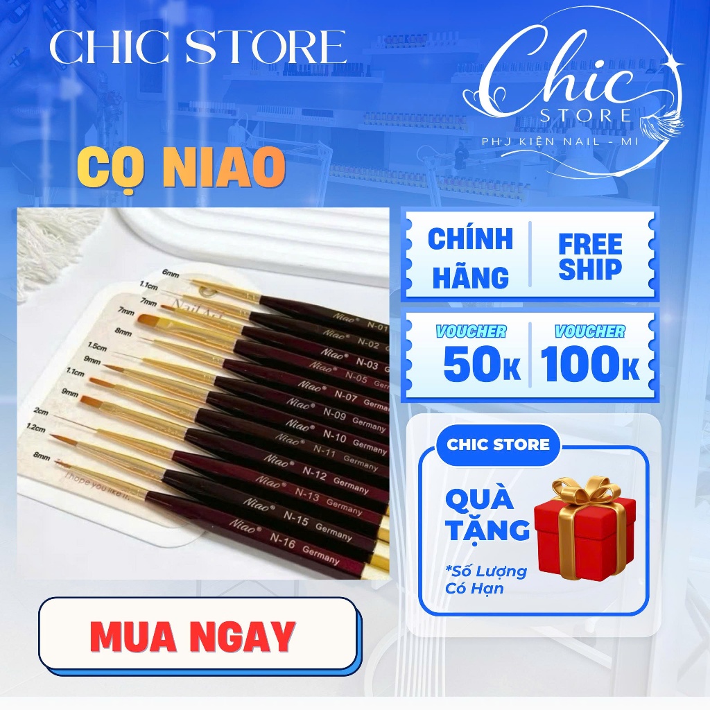 Cọ Niao nail vẽ móng đủ bộ chuyên nghiệp, Bộ cọ Niao Germany lông chồn cao cấp [CHIC-PHỤ KIỆN NAIL M