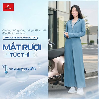 Áo chống nắng nữ CARDINA thiết kế 2 tầng Icetext 2 lớp chống tia cực tím hiệu quả chỉ số UPF  50+ 4CHT01