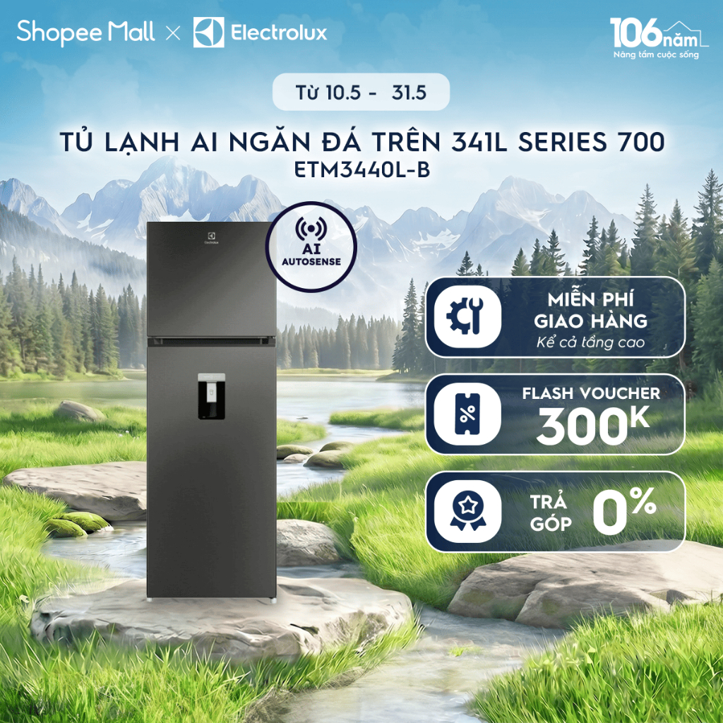 Free giao hàng - Tủ lạnh Electrolux AI ngăn đá trên 341L Series 700 ETM3440L-B - AI Autosense, Lấy n