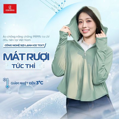 Áo chống nắng nữ 2 lớp CARDINA thiết kế cánh dơi mũ liền chất liệu Ice Text chống tia cực tím hiệu quả 4NHF03