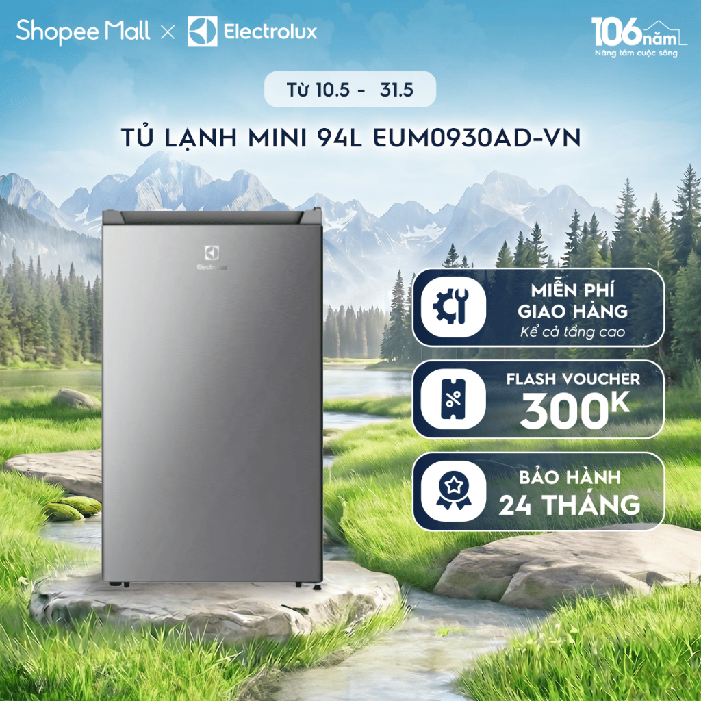 Chỉ giao miền Nam - Tủ lạnh mini 94L Electrolux EUM0930AD-VN - Ngăn đá riêng đèn LED sáng, tiết kiệm