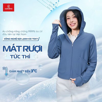 Áo chống nắng nữ CARDINA 1 lớp chất liệu ice text co dãn 4 chiều chống nắng mạnh mẽ với chỉ số UPF 50+ 4NMF04