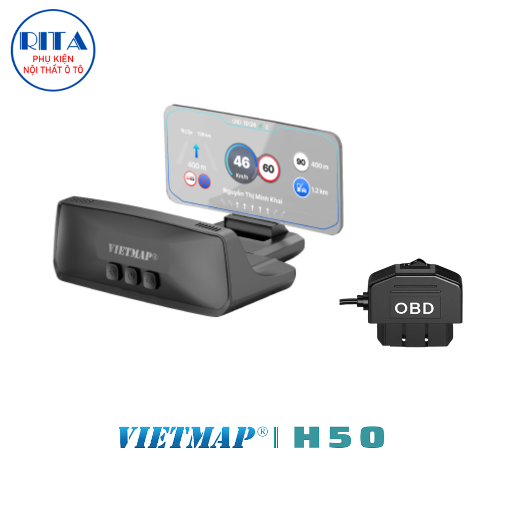 Màn Hình HUD Vietmap H50 - Cảnh Báo Giao Thông - Tặng Kèm Vietmap Live Pro 2 Năm - Hàng Chính Hãng