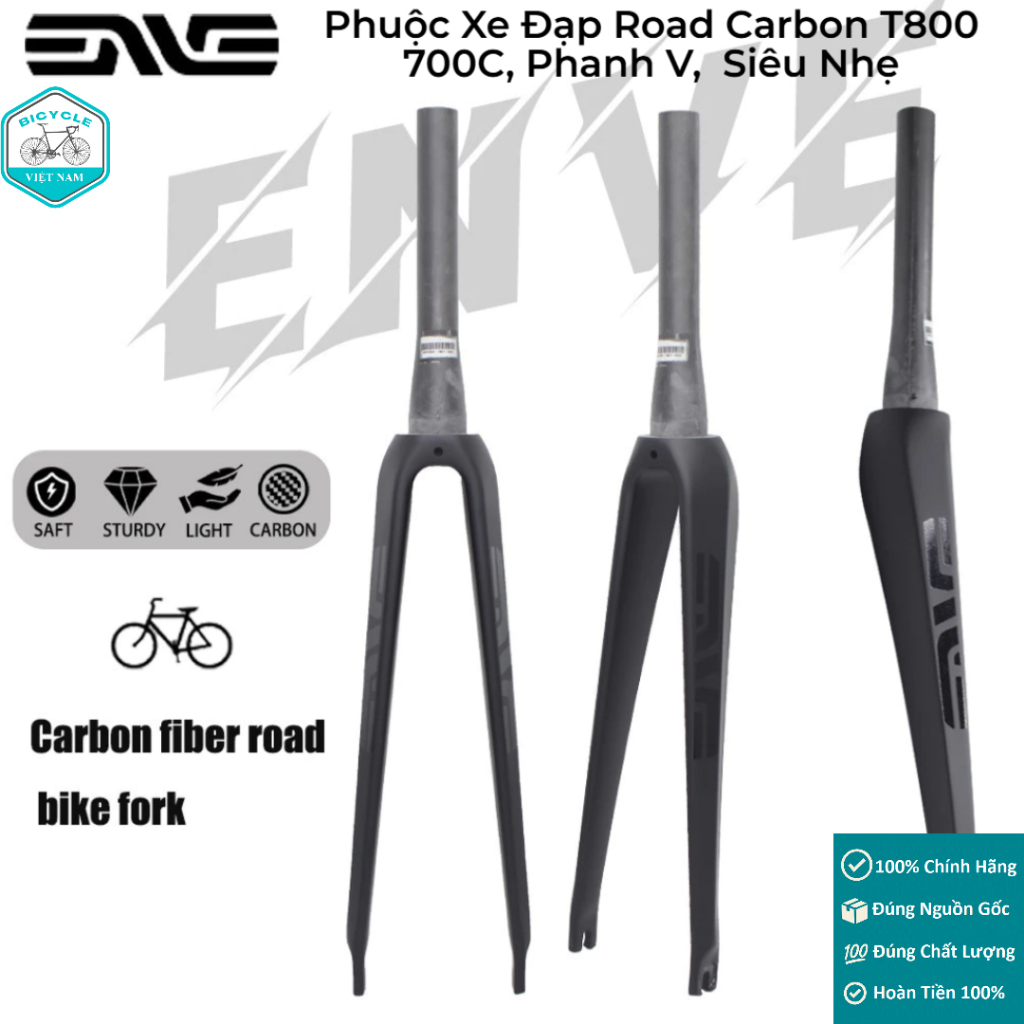 Phuộc Xe Đạp Road Carbon T800 ENVE 700C - Phanh V,  Siêu Nhẹ, Fork Road Touring Cao Cấp