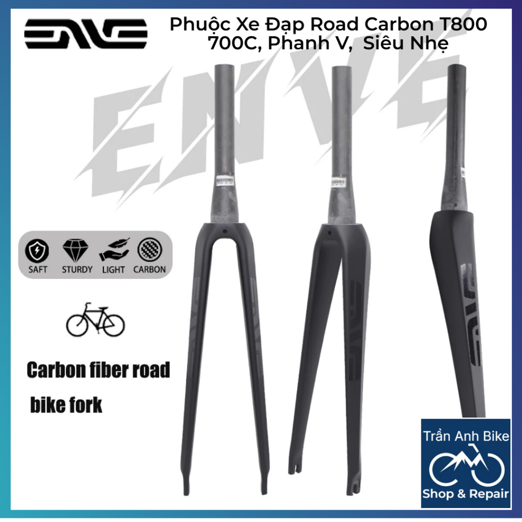 Phuộc Xe Đạp Road Carbon T800 ENVE 700C - Phanh V,  Siêu Nhẹ, Fork Road Touring Cao Cấp