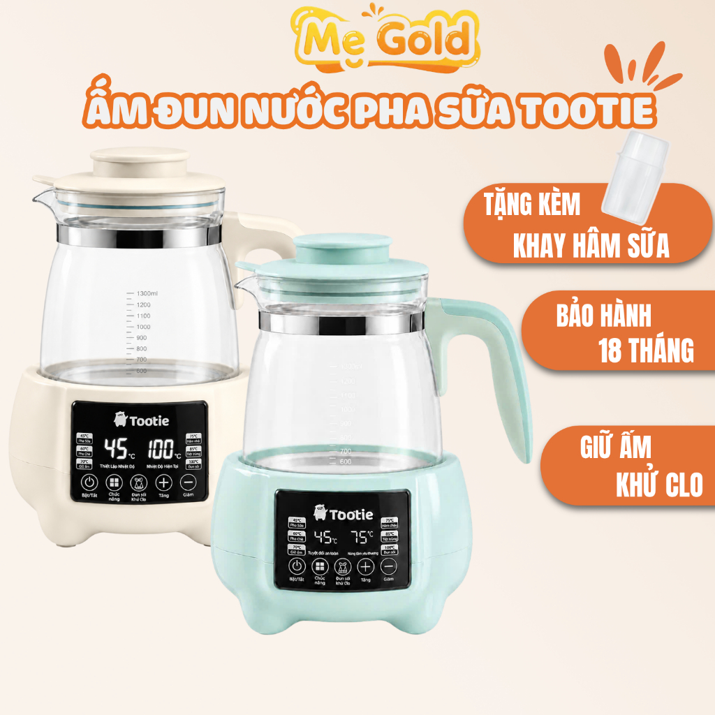 Ấm Đun Nước Pha Sữa TOOTIE 1300ML Đun Sôi Khử Clo và Giữ Ấm, Bình Đun Nước Điều Chỉnh Nhiệt Độ
