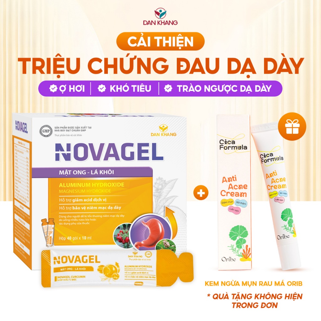 Hộp Gói uống giảm đau dạ dày, giảm trào ngược dạ dày, giảm acid dịch vị Novagel Dân Khang