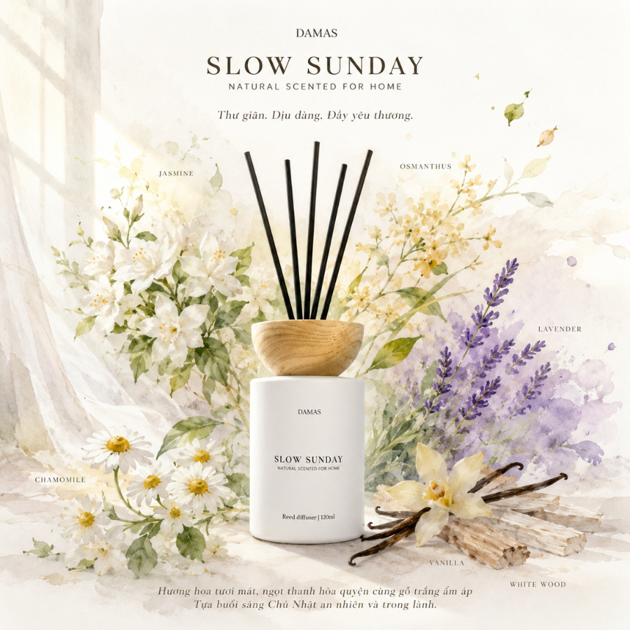 Tinh Dầu Thơm Phòng Khuếch Tán Cắm Que SLOW SUNDAY DAMAS Mùi Hương Thư Giãn