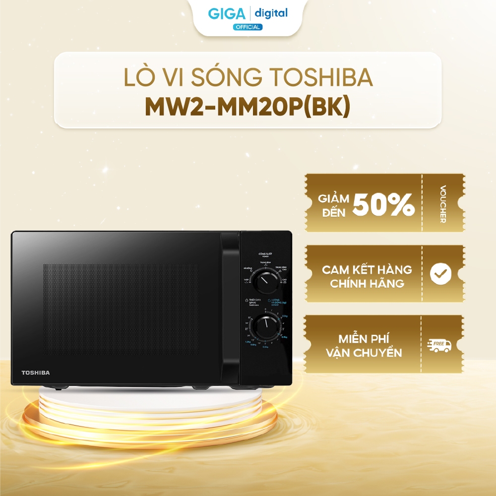 [VOUCHER 5%] Lò vi sóng Toshiba MW2-MM20P(BK) 20L - Rã đông tiện lợi - Điều khiển núm vặn - Bảo hành