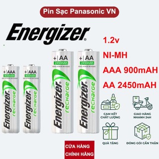 Pin sạc Energizer Ni-MH chính hãng USA. Bộ 4 pin AA/AAA (2450mAh/900mAh) kèm sạc 4 khe. Dung lượng cao, bền bỉ.