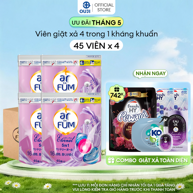 [MUA 1 TẶNG 6] Thùng 4 Túi Viên giặt Quần áo arFUM 5 trong 1 MỚI với tinh dầu nước hoa, khử khuẩn 99