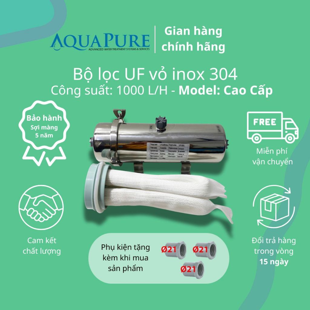Máy lọc UF 1000L/H Flukon sợi RPVDF, lọc nước đầu nguồn, lọc nước sinh hoạt, nước máy