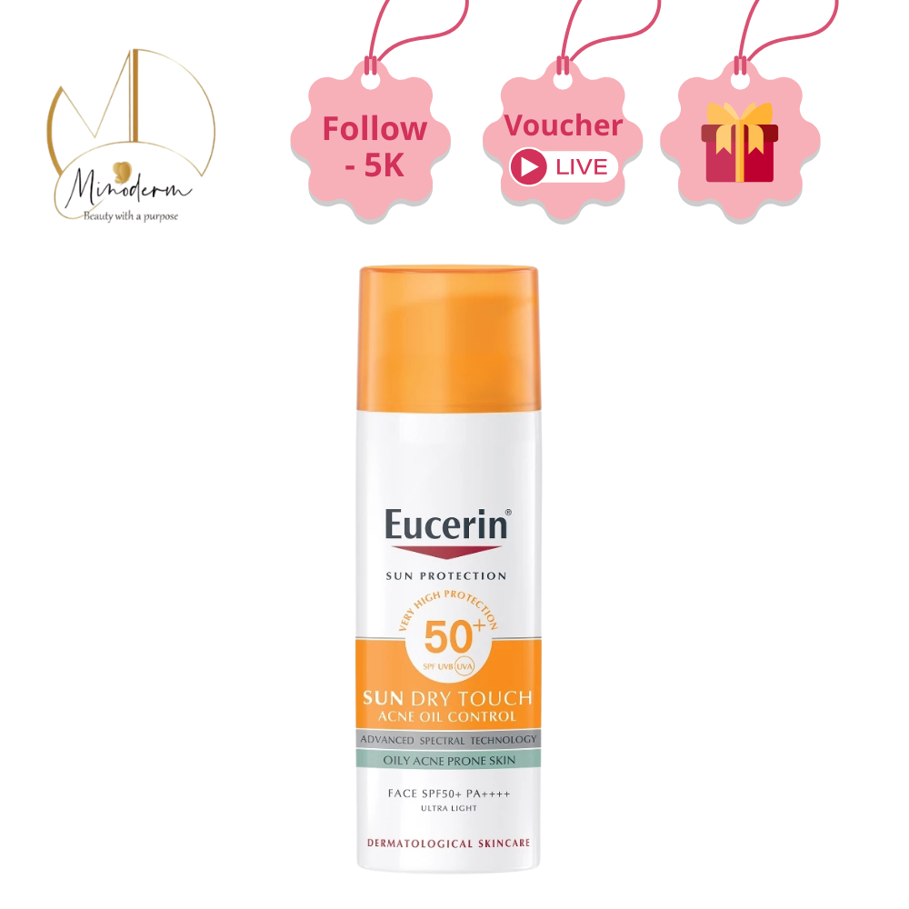 Kem chống nắng Eucerin Sun Dry Touch SPF50+ giúp kiểm soát nhờn, ngừa mụn.