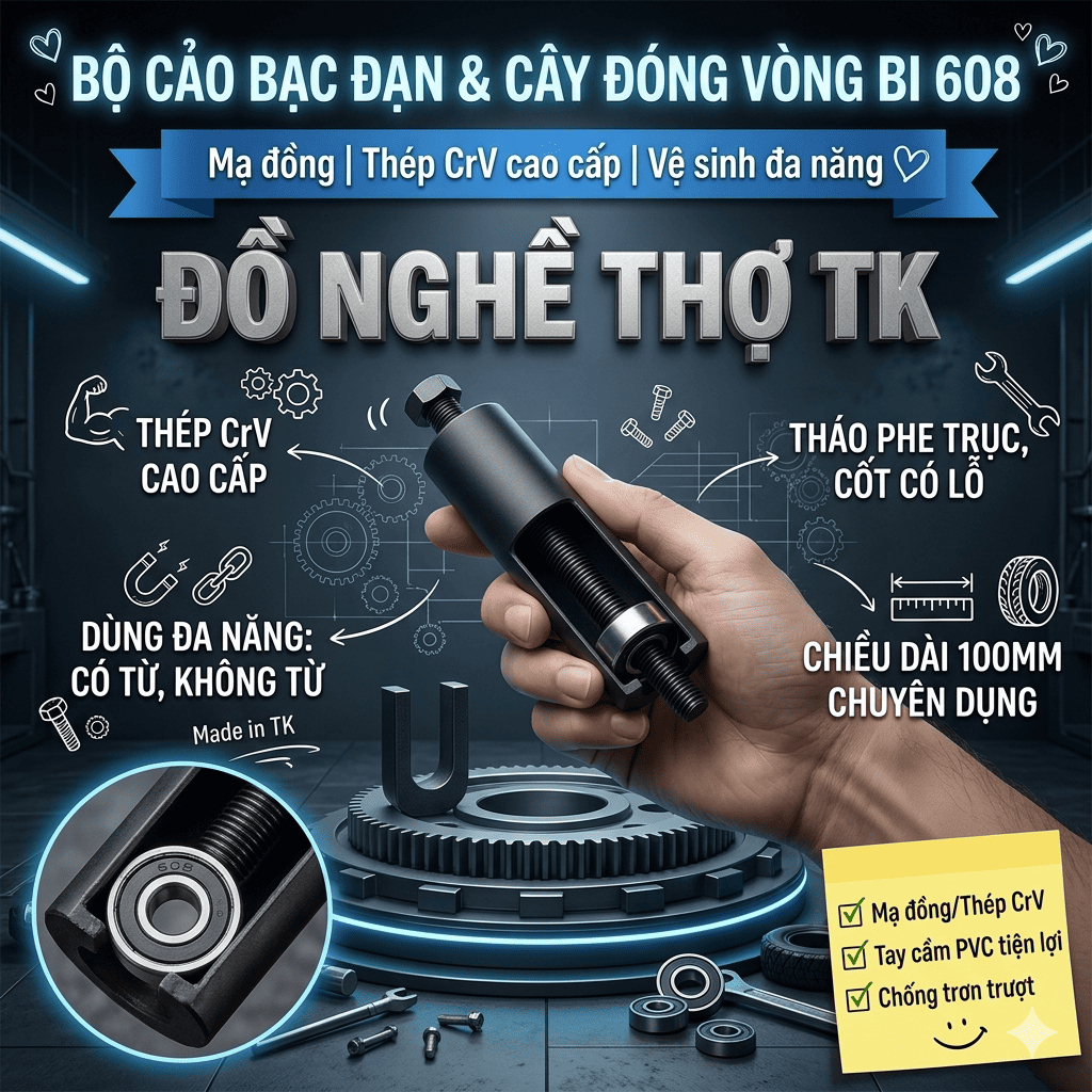 Cảo Bạc Đạn Quạt Điều Hòa & Cây Đóng Vòng Bi 608 | Dụng Cụ Tháo Lắp Bạc Đạn Chuyên Dụng