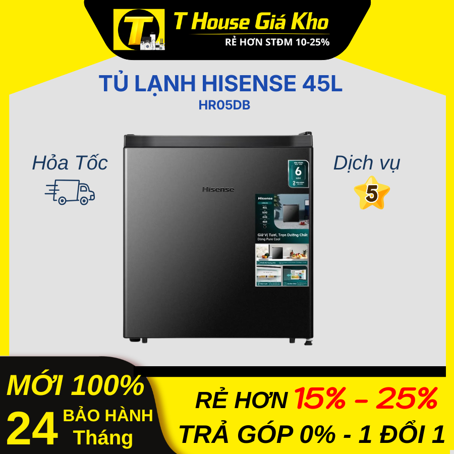 [Chính Hãng - Mới 100%] Tủ Lạnh Hisense 45 lít HR05DB Nhỏ Gọn Có Điều Chỉnh Độ Bền Cao BH 24 Tháng