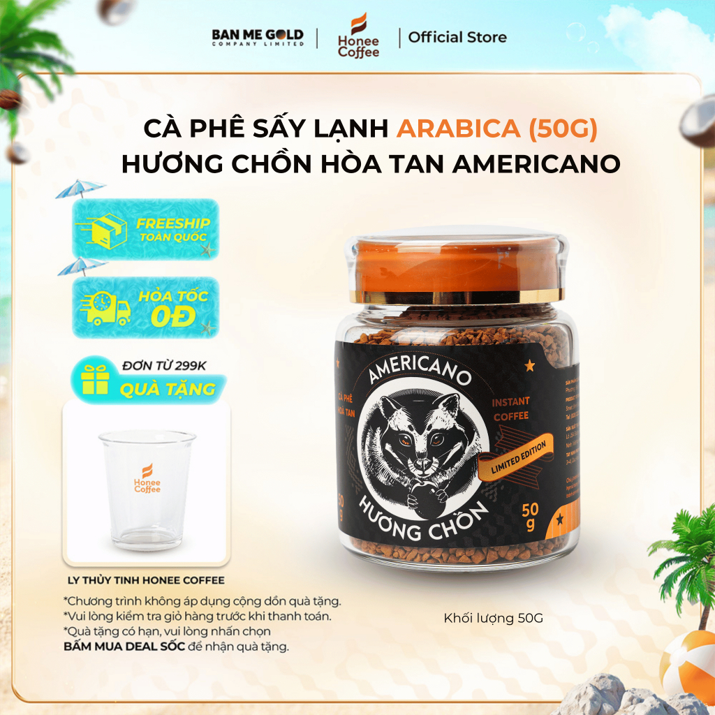 [TẶNG LY] Cà phê sấy lạnh từ cà phê arabica - cafe sấy lạnh (50g) cà phê hoà tan dùng liền - Chính h