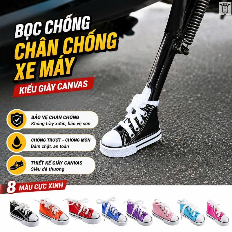 Bọc Chân Chống Xe Máy Kiểu Giày Canvas Chống Trượt Chống Trầy Bảo Vệ Chân Chống
