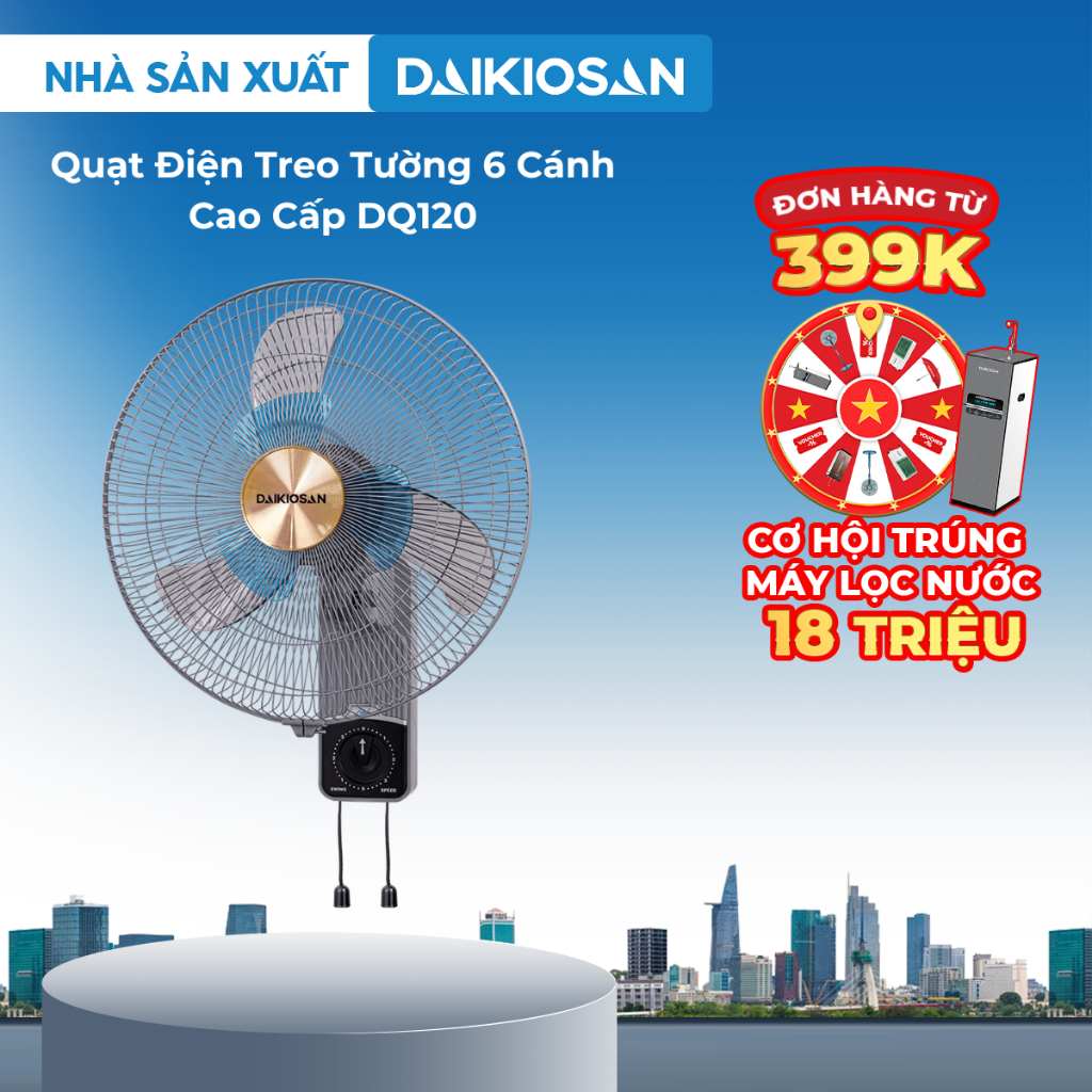 Quạt Điện Treo Tường LifeStyle Daikiosan DQ120 Điều Khiển Bằng Dây Kéo Và Nút Xoay - Hàng Chính Hãng