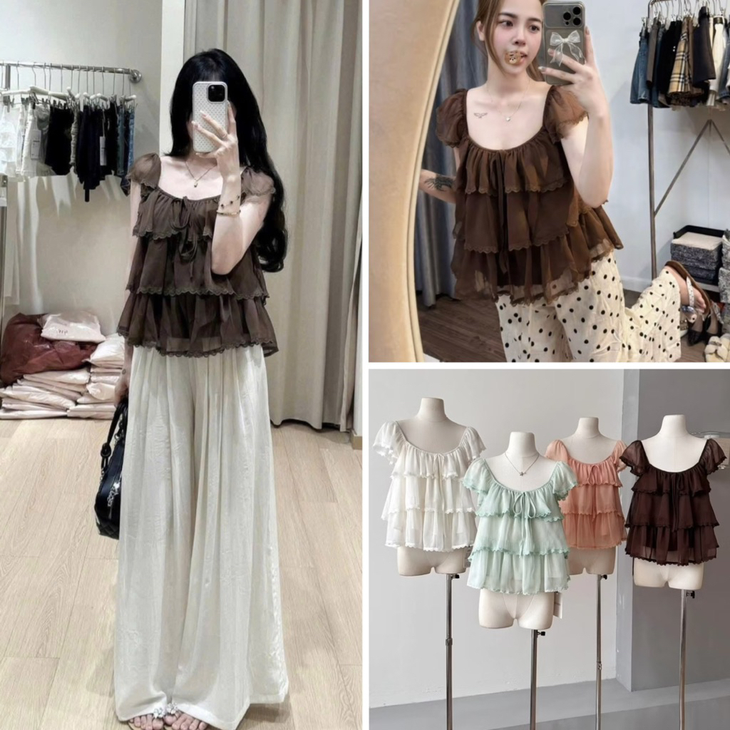 [Chuẩn QC Tơ Mềm] Áo Kiểu Nữ Tơ Tầng Tay Cánh Tiên - Áo Xoè Cổ Vuông/ Trễ Vai Điệu Đà | BigBuy360 - bigbuy360.vn