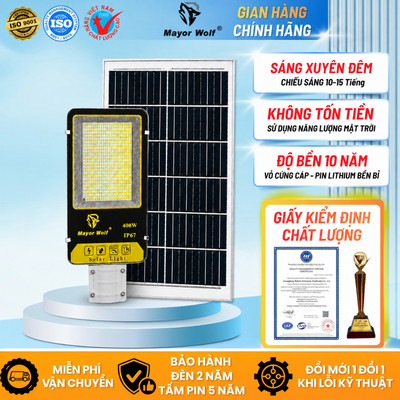 Đèn Đường Năng Lượng Mặt Trời MayorWolf 400W 624 LED Nhôm Nguyên Khối, Cho Sân Vườn, Kho Bãi, Đường Đi, Bãi Xe MW.BC2400