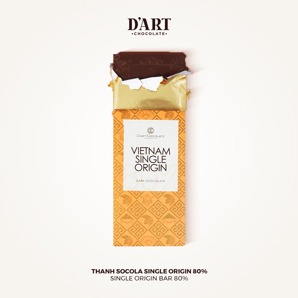 Socola Đen D'art 80% Cacao (Thanh 80g) | Ít Đường| Single Origin Bà Rịa
