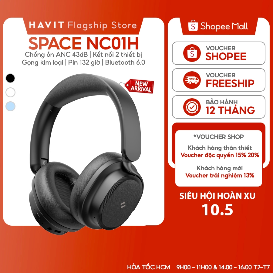 Tai nghe Bluetooth Headphone Havit Space NC01H Pin 132 tiếng | ANC 43dB | Kết Nối 2 Thiết Bị | BT 6.0
