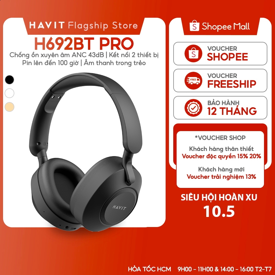 Tai nghe Bluetooth Headphone Havit H692BT Pro Pin 100 tiếng | Kết Nối 2 Thiết Bị | BT 6.0