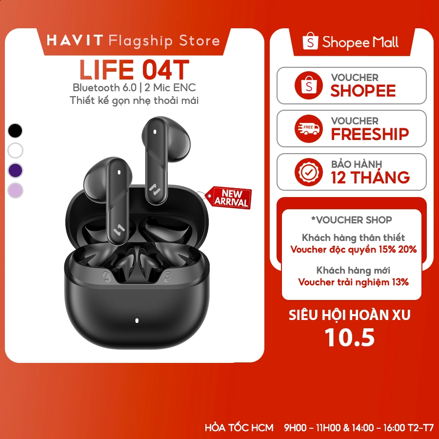 Tai Nghe Không Dây Havit Life 04T Mic CaII ENC Hall Switch Bluetooth 6.0