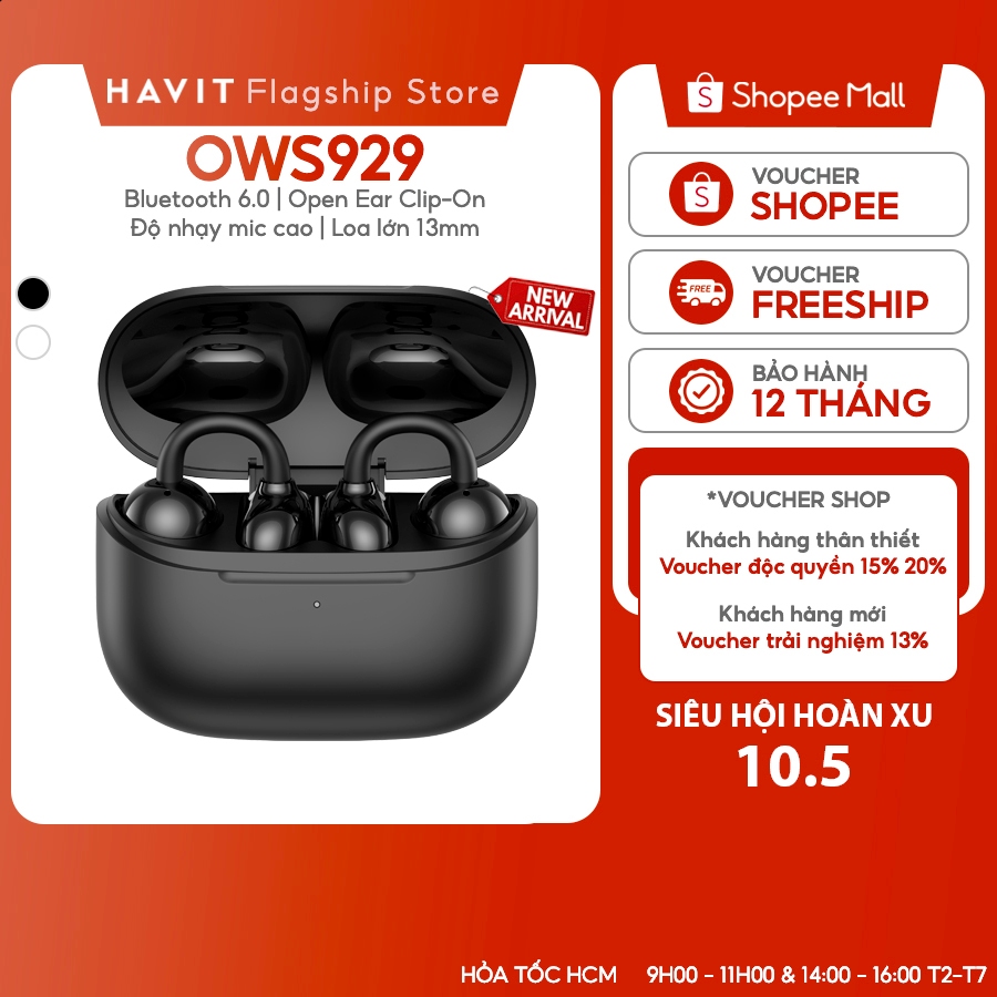 Tai Nghe Không Dây Havit OWS929 | Kiểu Dáng Open Ear Clip-On | Bluetooth 6.0