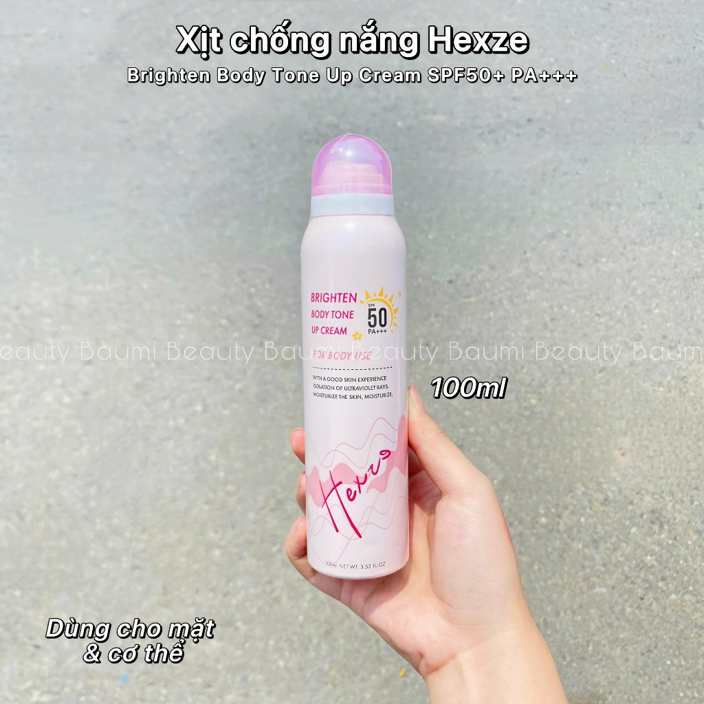 Xịt chống nắng nâng tông sáng da tự nhiên Hexze SPF50+ PA+++ Brighten Body Tone Up Cream 100ml
