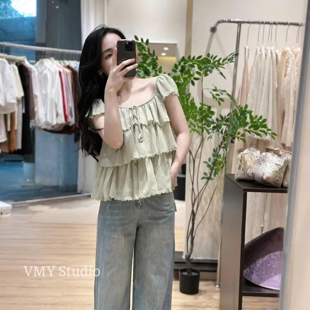 [Chuẩn QC Tơ Mềm] Áo Kiểu Nữ Tơ Tầng Tay Cánh Tiên - Áo Xoè Cổ Vuông/ Trễ Vai Điệu Đà | BigBuy360 - bigbuy360.vn
