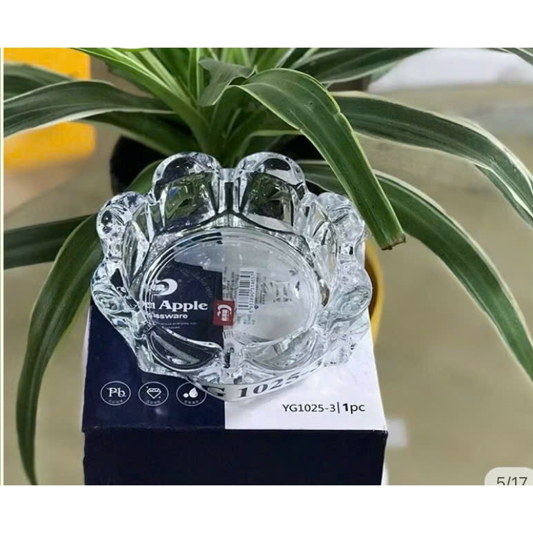Gạt tàn thuốc, gạt tàn thuốc lá, gạt tàn thủy tinh trong suốt bền đẹp kiểu dáng tròn cánh hoa sang t