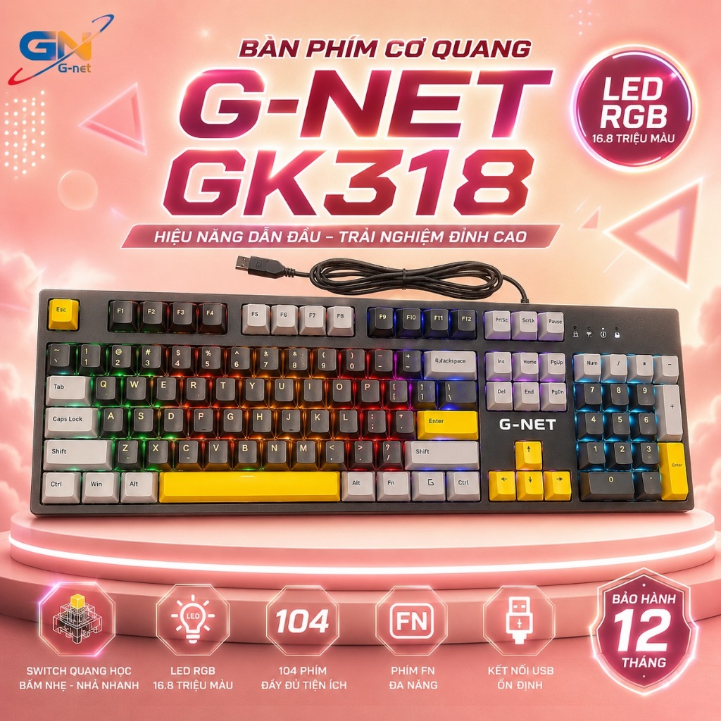 Thanh lý bàn phím cơ quang G-NET GK318 hotswap chống nước chính hãng loại 1 giá cực tốt