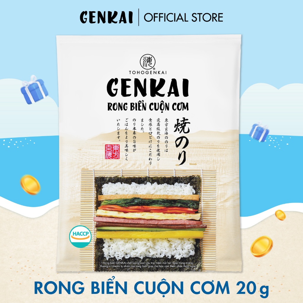 Rong Biển Cuộn Cơm Hàn Quốc GENKAI 20g (Lá kim cuộn cơm 9 lá/gói)