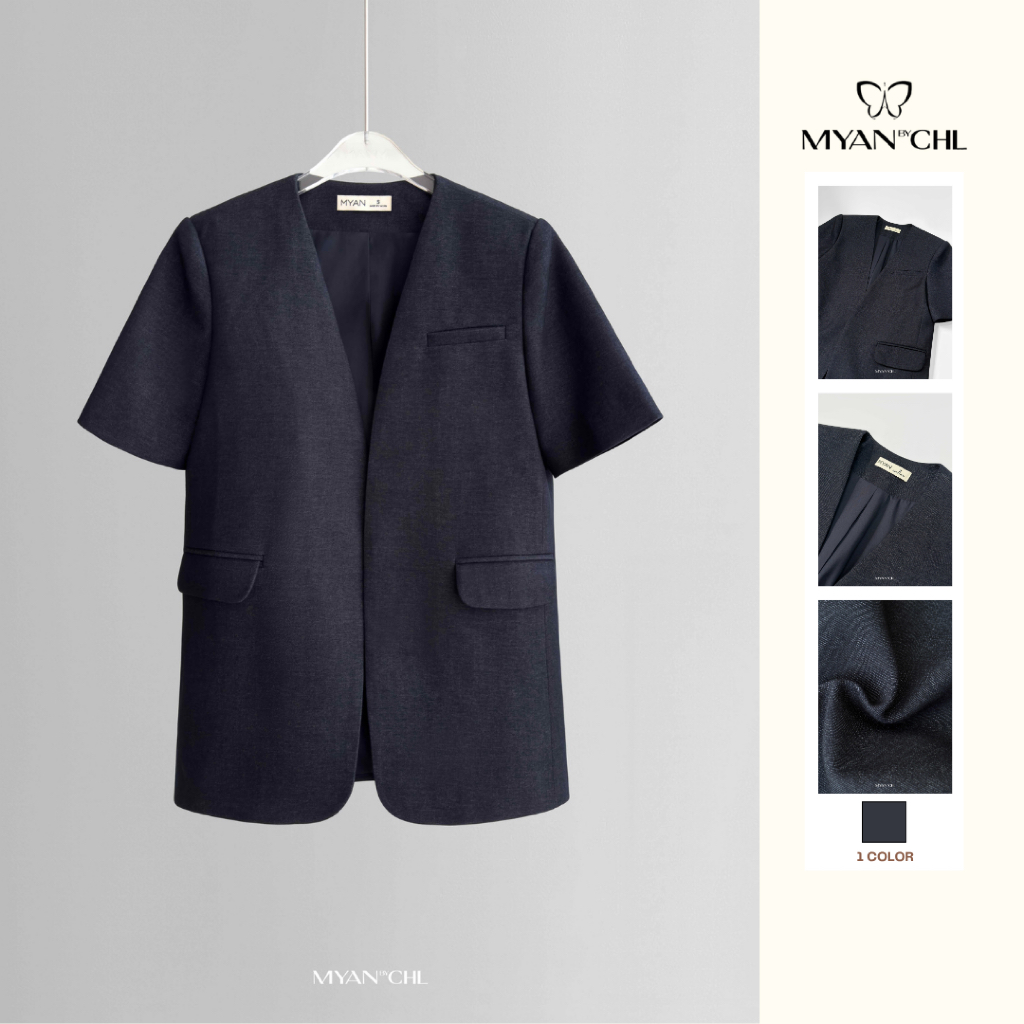 Áo Blazer Giả Jeans Không Cổ MYAN DESIGN Thời Trang Thanh Lịch 26SSAVB91