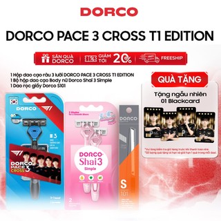 [Tặng-1-Black-Card] Combo Dao Cạo Râu Hàn Quốc 3 Lưỡi DORCO PACE 3 CROSS T1 Edition + Dao Cạo Body Nữ 3 + 1 Dao Rọc Giấy