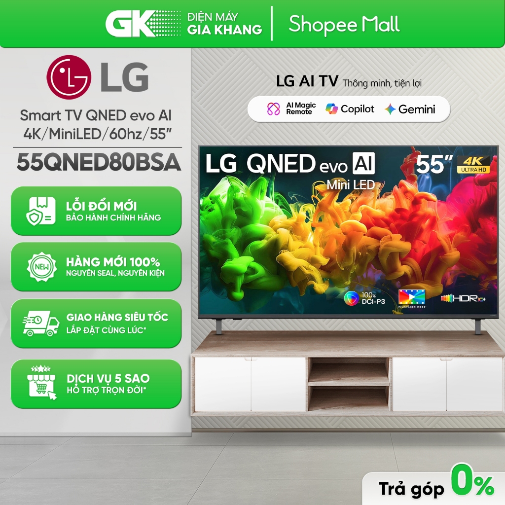 55QNED80BSA | 55QNED80ASA Smart Tivi LG QNED 4K Evo AI QNED80 Mini LED 55 Inch [Freeship HCM]