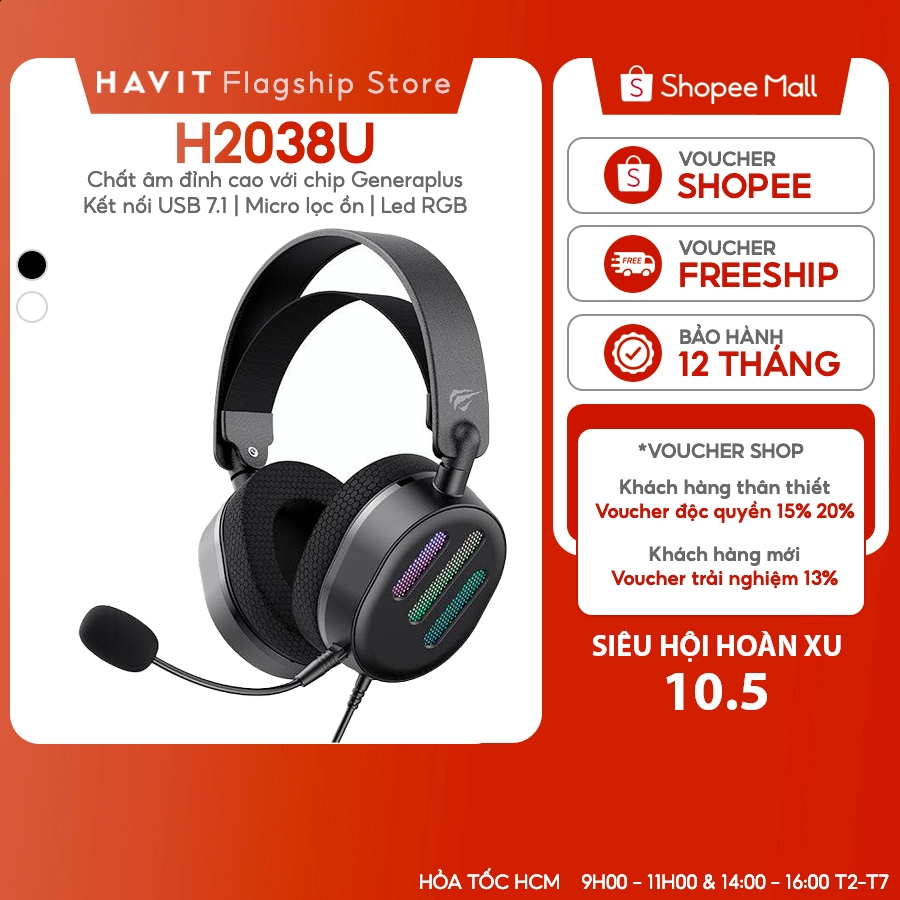 Tai Nghe Chụp Tai Có Dây Havit H2038U Chip GeneraPlus Micro 360 độ | Kết nối USB 7.1