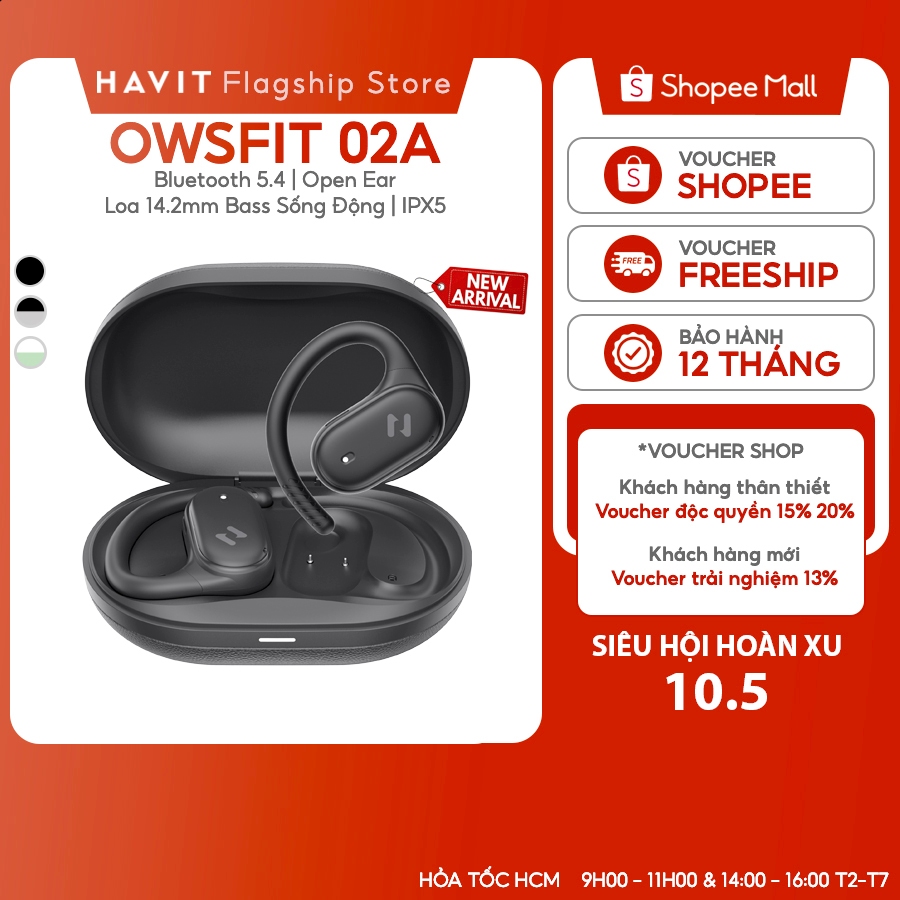 Tai Nghe Không Dây Havit OWSFIT 02A | Kiểu Dáng Open Ear | Mic ENC Bluetooth 5.4