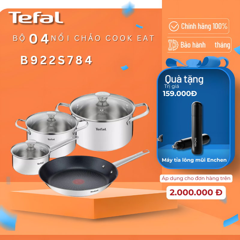 Bộ nồi chảo Inox cao cấp Cook Eat B922S784 (16, 20, 24, 28cm) - Bảo hành chính hãng 02 năm