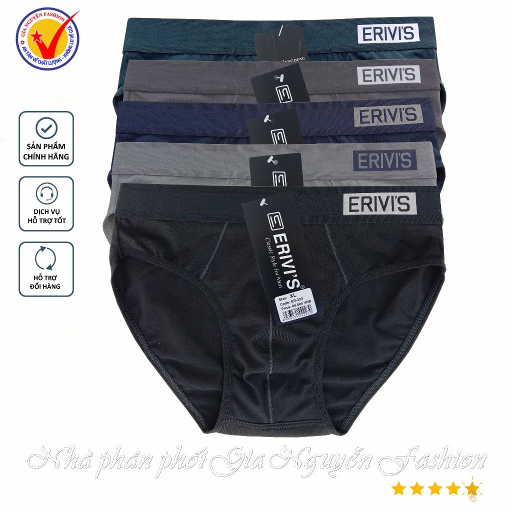 Set 5/4/3/2 chiếc quần lót nam cao cấp Erivis, chất liệu cotton bambo co giãn đa chiều, hàng VN chất