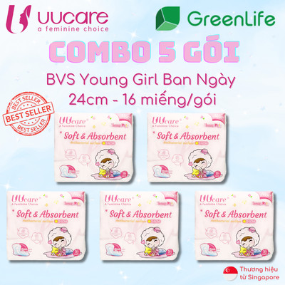 Combo tiết kiệm Băng vệ sinh UUcare Singapore Young Girl ban ngày 24cm 16 miếng